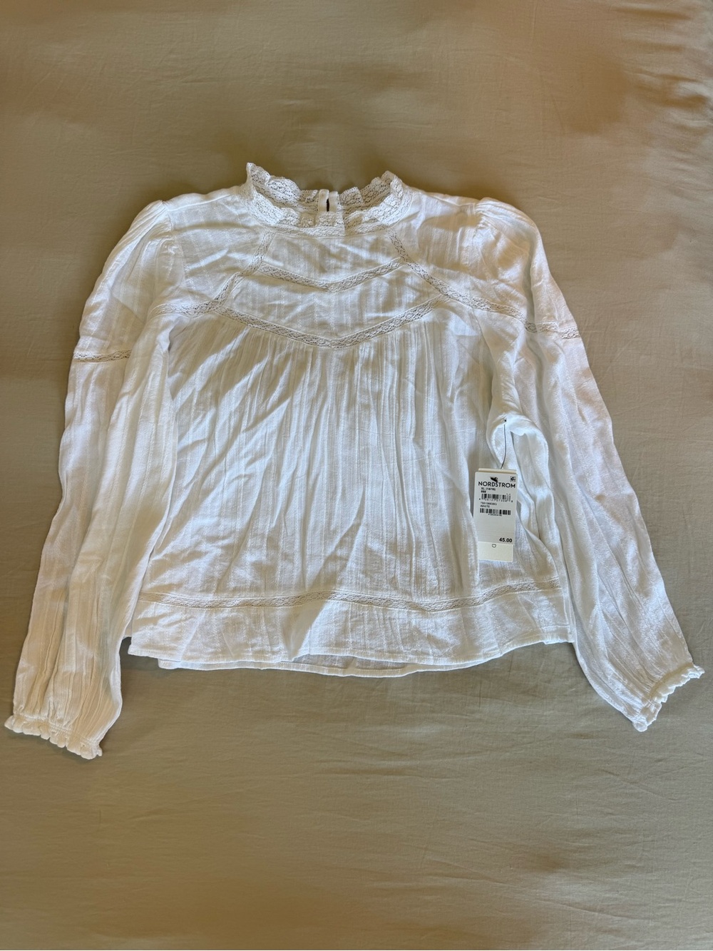 Treasure & Bond Girl’s White Lace Yoke Ruffled Blouse